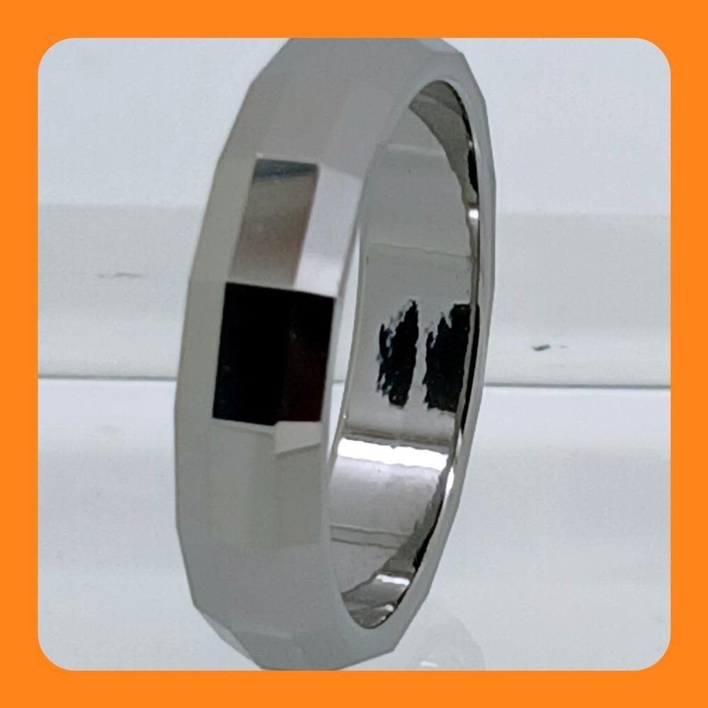 Vintage Tungsten Faceted Ring Band Silver Tone 6mm Size 10 1990s Y2K 7.8g